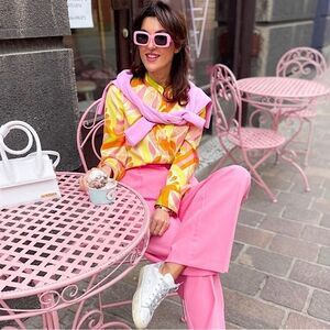 ZARA Top BLOGGER FAVORITE Shirt Mod Printed Blouse Retro Size M